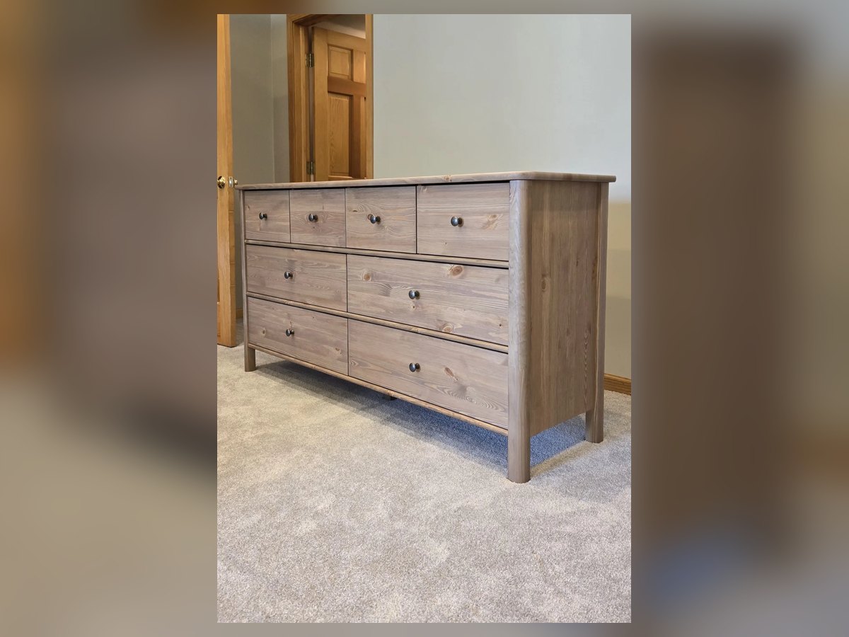 Six-drawer wood dresser assembled