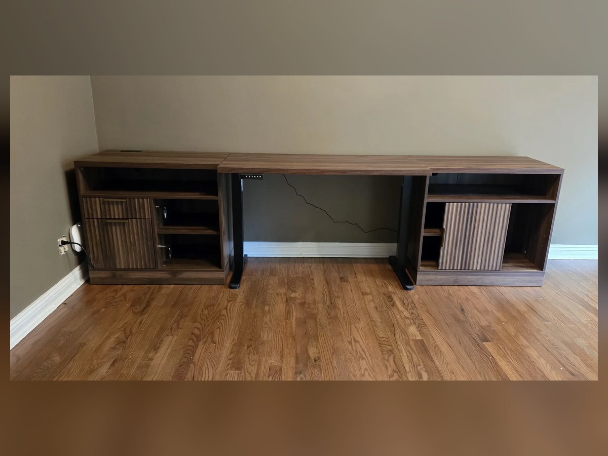 Home office desk and credenza units assembled